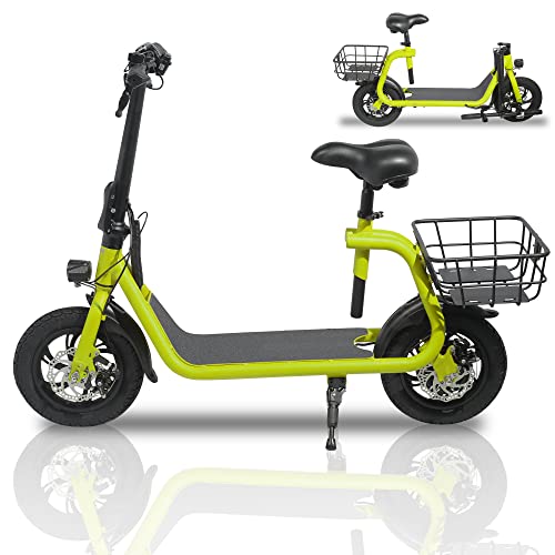 Patinete eléctrico plegable para adultos con asiento, motor sin escobillas de 450 W, neumáticos todoterreno de 12 pulgadas, autonomía de 32 km, ligero y portátil.