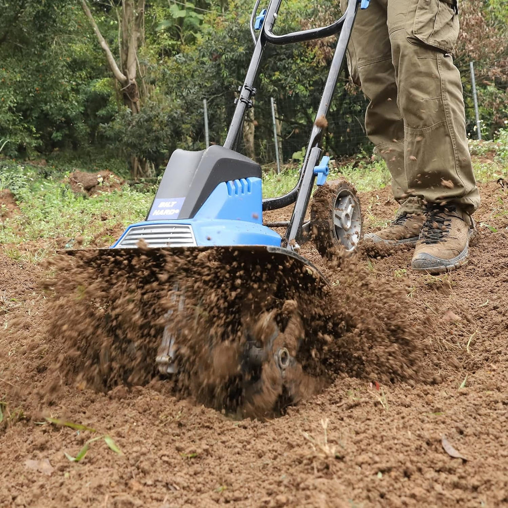 2025 Motocultor eléctrico BILT HARD de 16 pulgadas, 13,5 A, 6 dientes de acero, con ruedas ajustables.