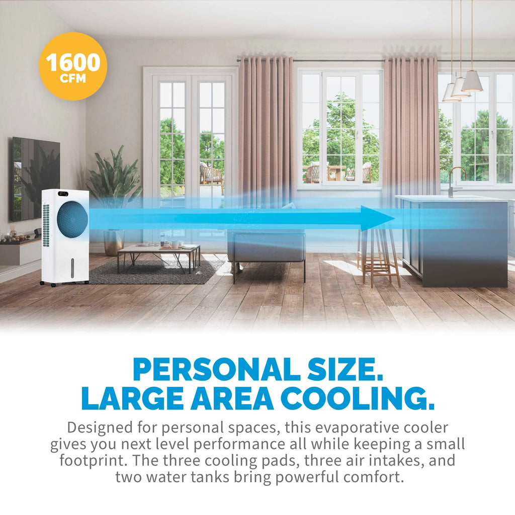 2025 Newair® Enfriador de Aire Evaporativo y Ventilador Portátil 1 600 CFM con Placa de Enfriamiento tipo Panal – Blanco