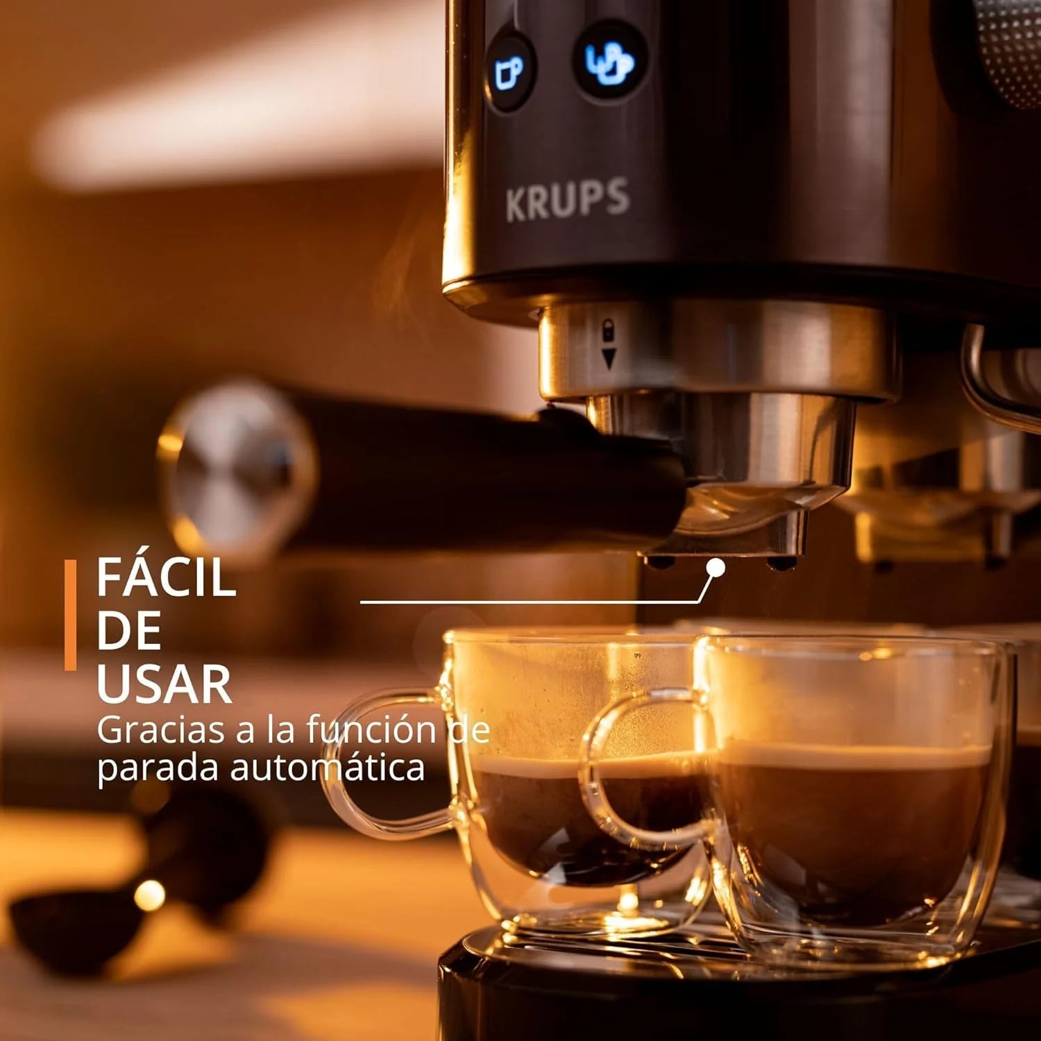 Krups Virtuoso Essential - Cafetera espresso 15 bar, acero inox negro, diseño compacto y elegante, parada automática, espresso y cappuccino, Thermoblock, boquilla de vapor, incluye cuchara, XP4418