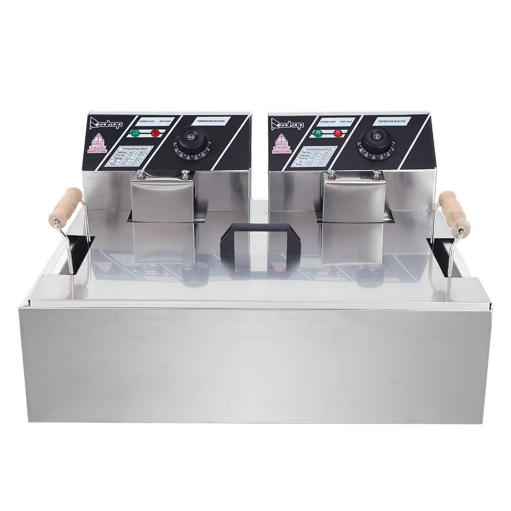 Freidora eléctrica ZOKOP de gran capacidad de 12,7 cuartos, tanque de acero inoxidable de una sola pieza con cesta, color plateado