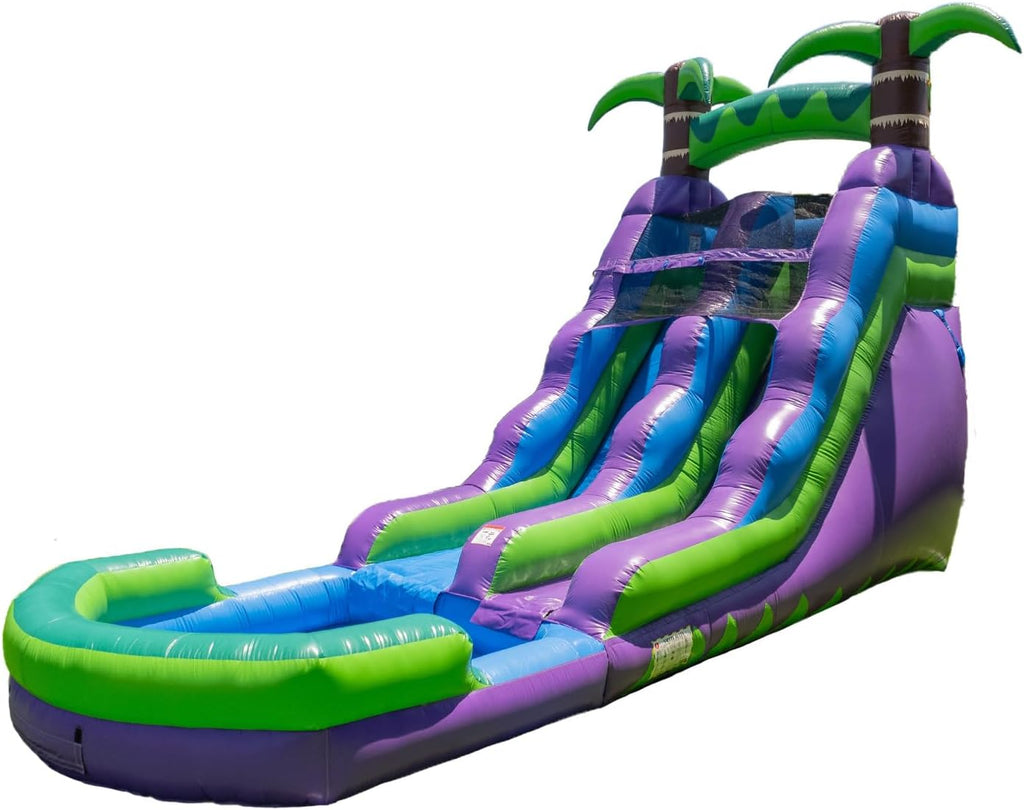 2025 HeroKiddo Resbaladilla Acuática Inflable de Grado Comercial de 16' con Piscina Adjacente para Niños y Adultos (con Ventilador), Uso Mojado y Seco, Diversión de Verano