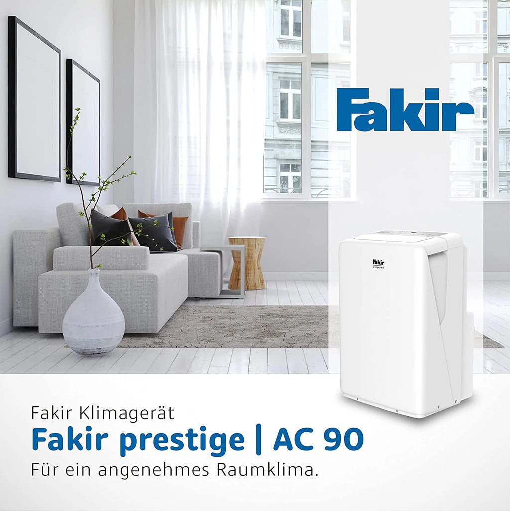 2025 Fakir Prestige AC 90 – Aire Acondicionado Móvil | Enfriador de Aire con 3 Modos de Viento + Función Automática, Temporizador y Control Remoto | Ventilador Auxiliar para Estancias de Hasta 85 m³ | Blanco | 2600 Vatios