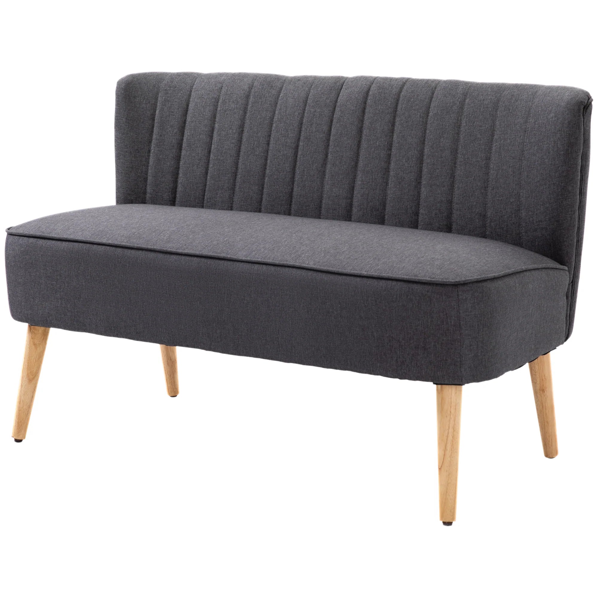 Sofá moderno de lino para 2 plazas, sofá compacto con acolchado y patas de madera, gris