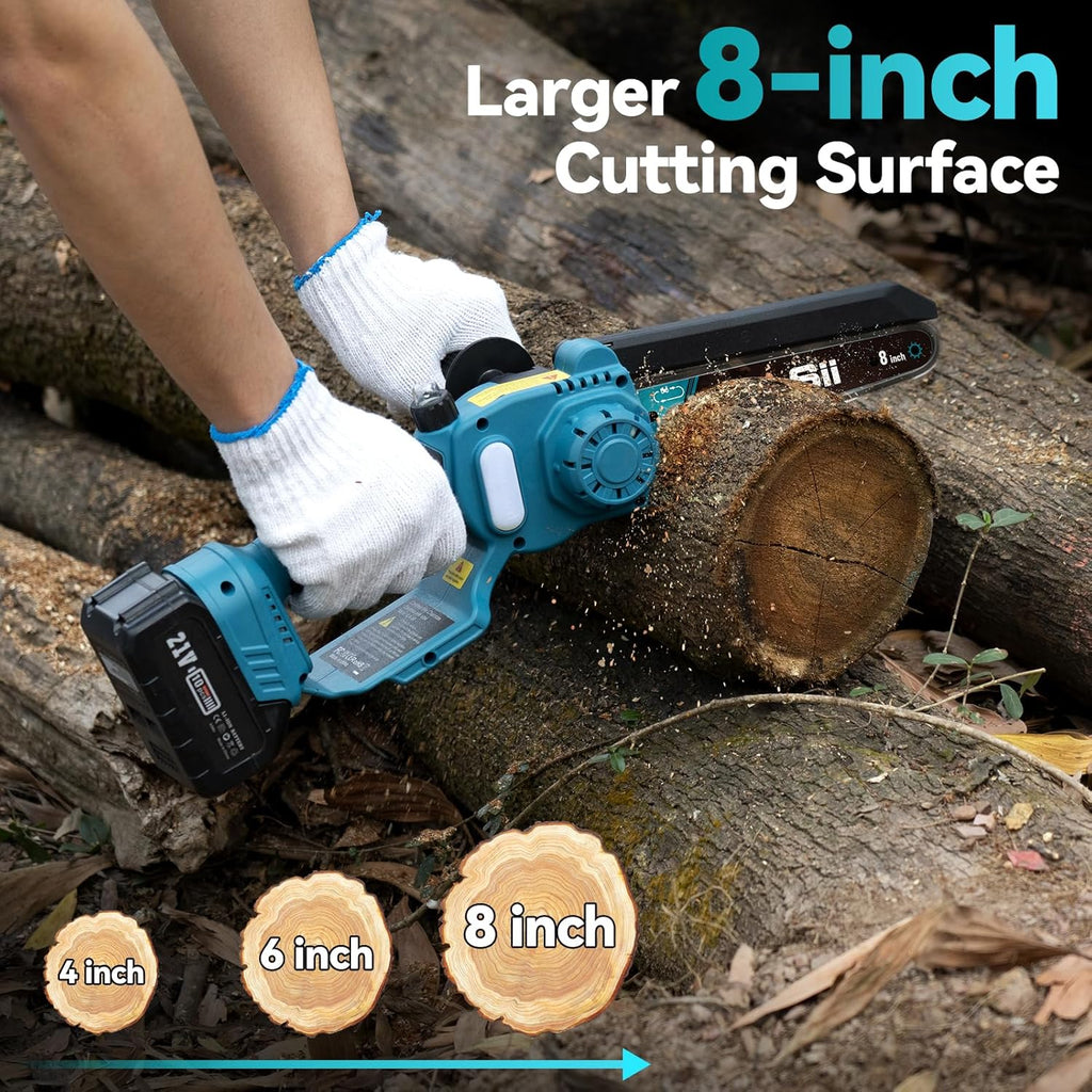 SEESII 2-in-1 Cordless Chain Saw and Mini Chainsaw with 2 4000mAh Batteries, 8 Inch Brushless Chainsaw with Telescopic Pole, Extendable up to 15 Feet for Tree Pruning