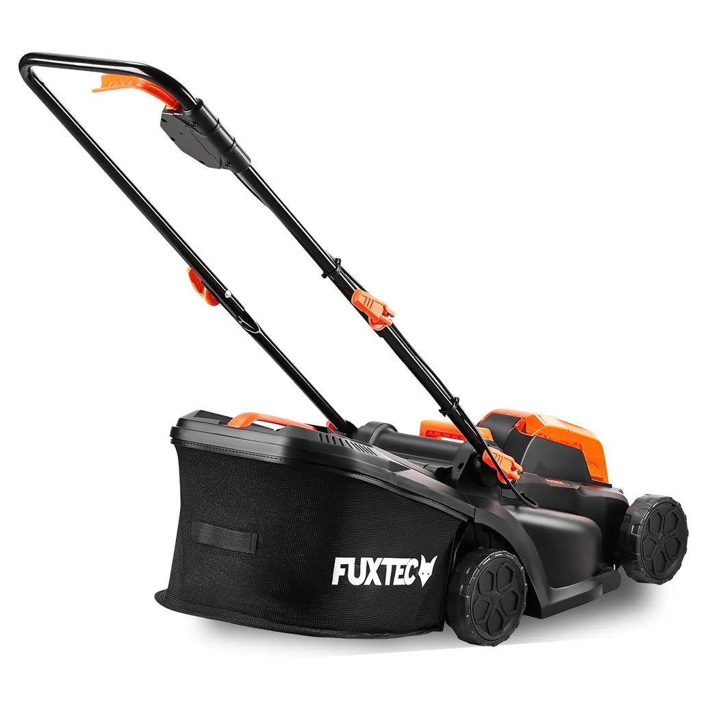 2025 Cortacésped inalámbrico FUXTEC 40V (2x20V) E1RM20 con 2 baterías Li-Ion 20V 2Ah y cargador doble – Ancho de corte 33 cm, altura de corte variable