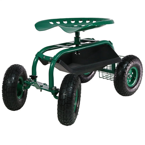 2025 Carrito de Jardín Rodante Sunnydaze con Asiento de Trabajo y Manillar de Dirección