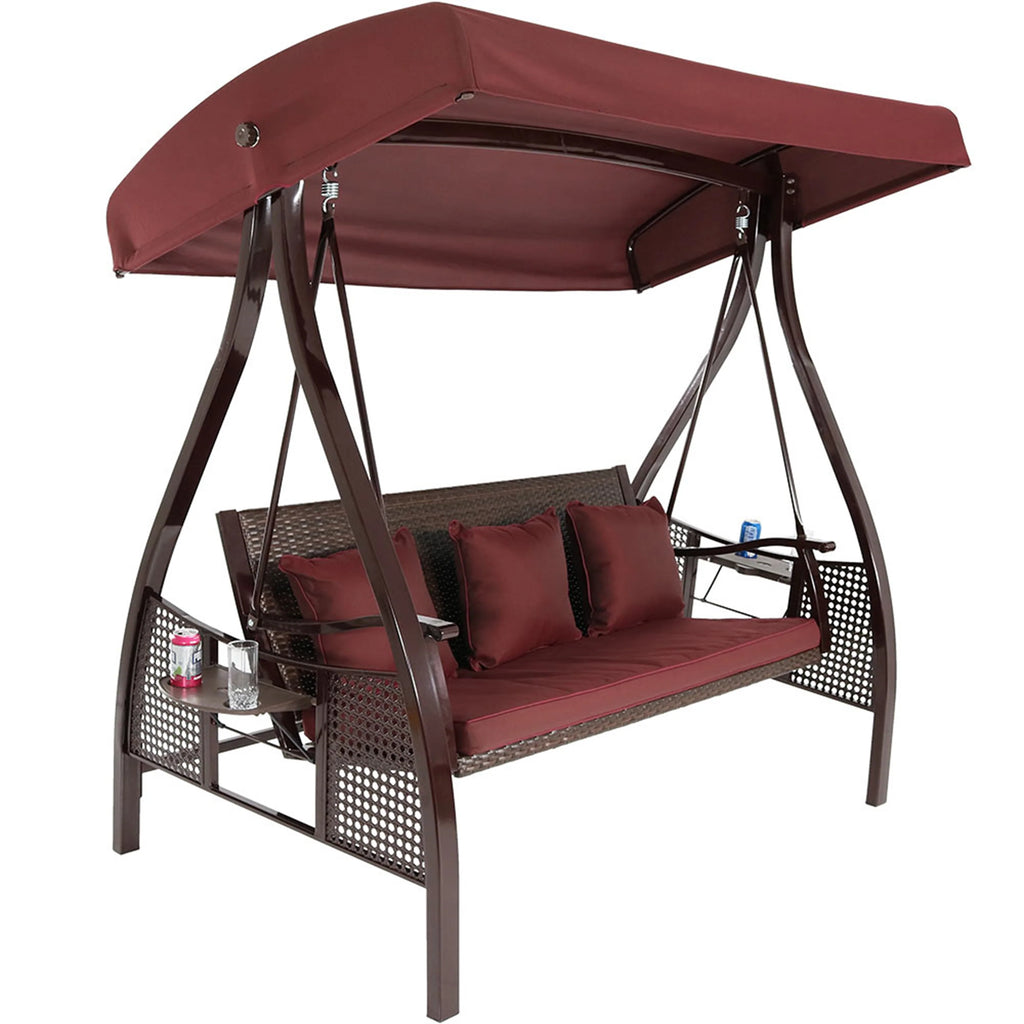 2025 Columpio de Jardín Sunnydaze Deluxe para 3 Personas con Toldo y Mesas Laterales