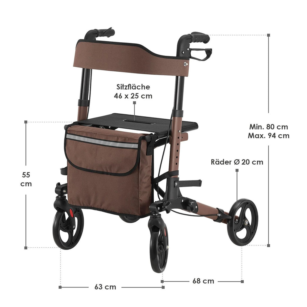 2025 Andador de aluminio Vital con asiento – Ligero, plegable y seguro