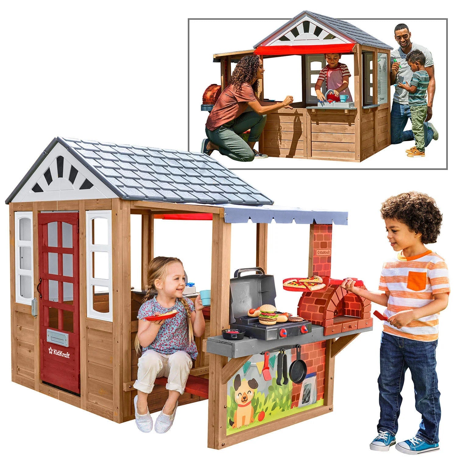 2025 Casa de Juegos KidKraft Grill & Chill Pizza Party de Madera para Exteriores