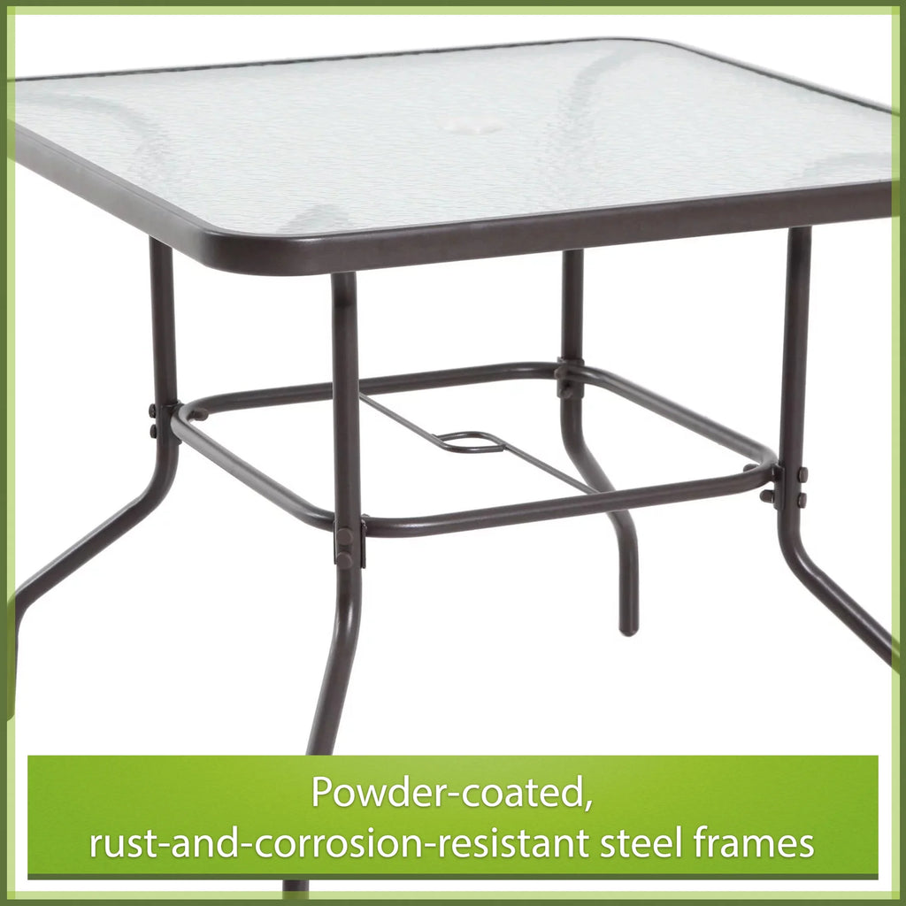 2025 Juego de comedor exterior Mainstays Albany Lane de 6 piezas con sombrilla, acero, rojo