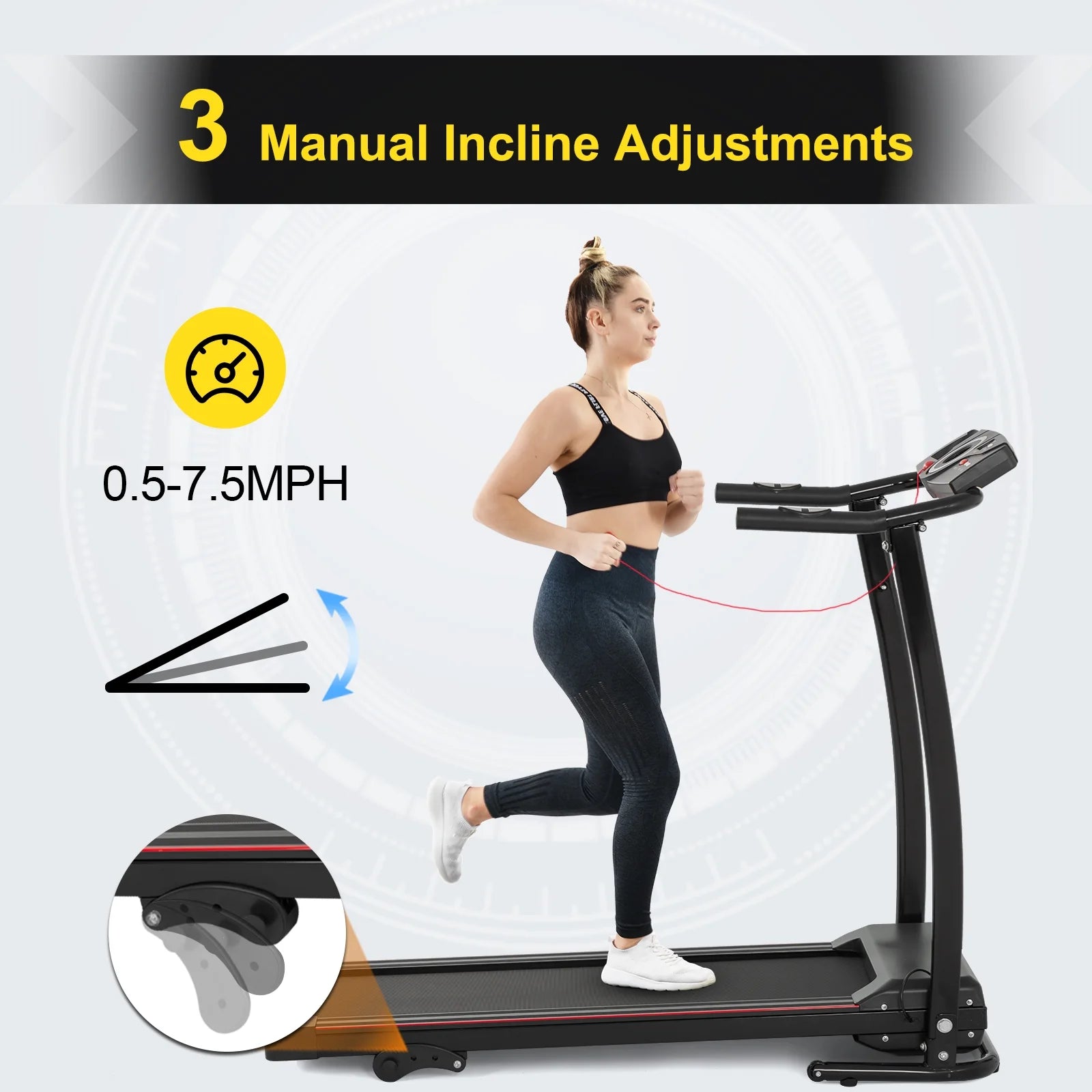 2025 Cinta de correr plegable FYC con ajuste de inclinación, motor eléctrico de 2,5 HP, dispositivo compacto motorizado para el hogar, gimnasio, caminar y trotar, capacidad de 100 kg