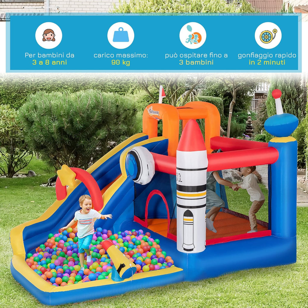 Outsunny Inflatable Game for Kids 3-8 Years Old Space Theme Oxford Fabric with Carry Bag, 11 Stakes and Patches Included, 340 x 270 x 227 cm
