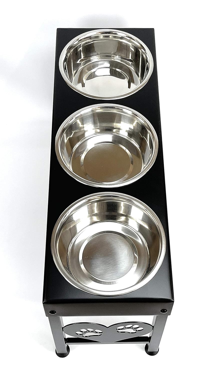 2025 Estación de Alimentación para Mascotas, Soporte Triple con 3 Cuencos de Metal de 3 Cuartos, Altura 16 Pulgadas
