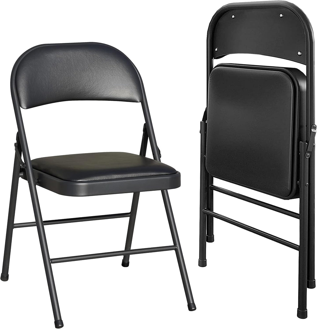 2025 Conjunto de 2 sillas plegables acolchonadas de vinilo, apilables y fáciles de guardar, con estructura metálica pintada por pulverización, resistentes y plegables, ideales para uso interior de oficina.
