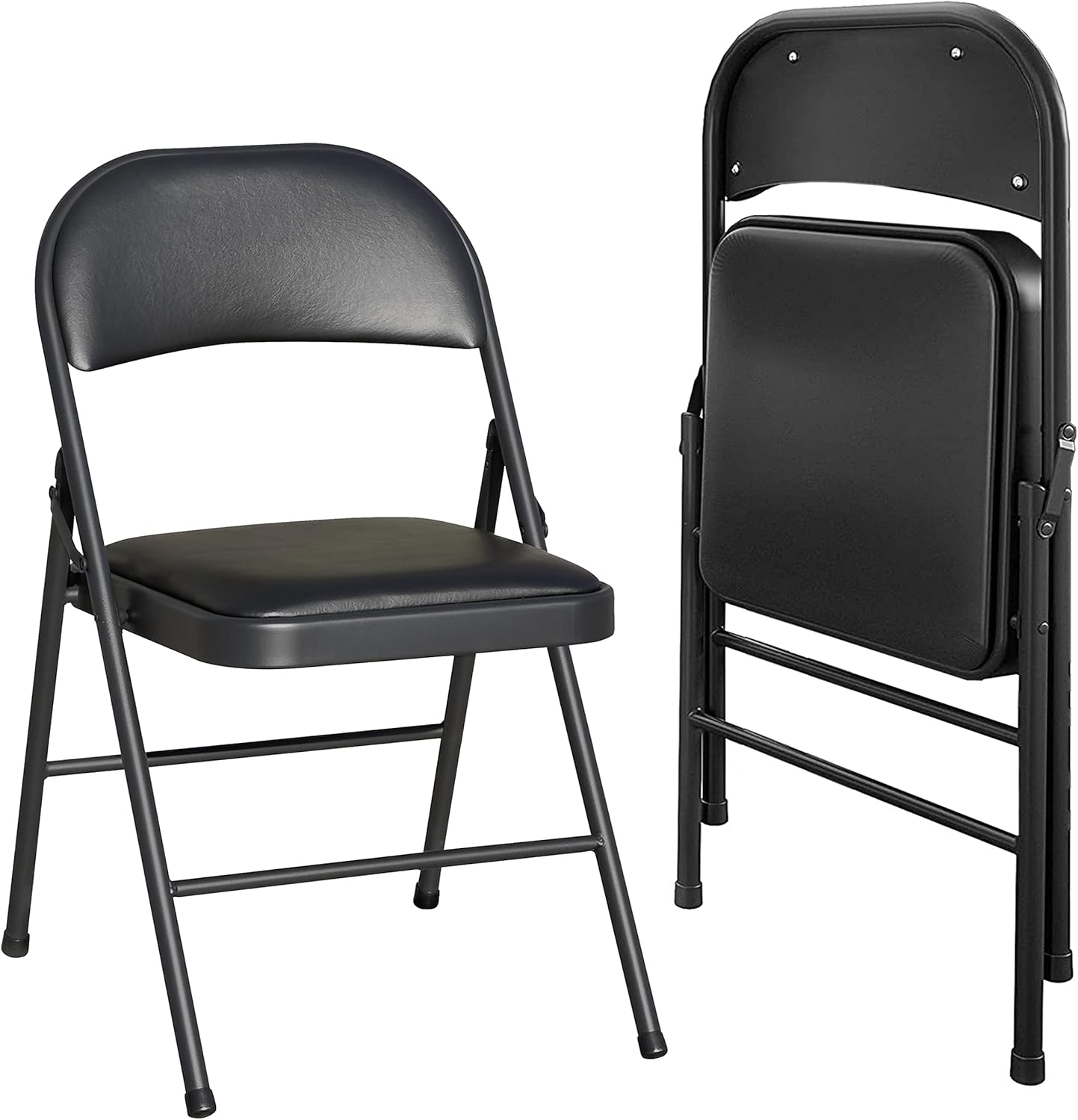 2025 Conjunto de 2 sillas plegables acolchonadas de vinilo, apilables y fáciles de guardar, con estructura metálica pintada por pulverización, resistentes y plegables, ideales para uso interior de oficina.