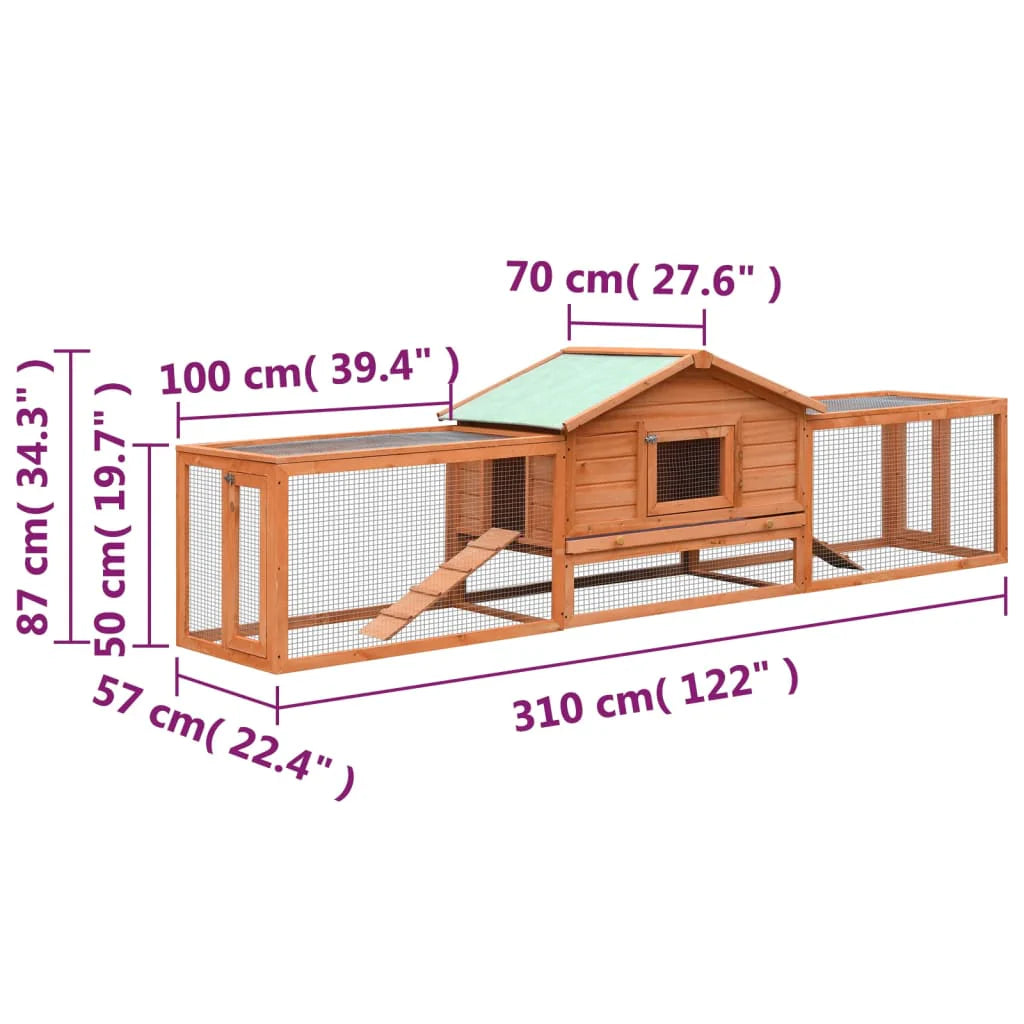 2025 Conejera para conejos 303 x 60 x 86 cm con recinto – Conejera de madera maciza con zona de libertad