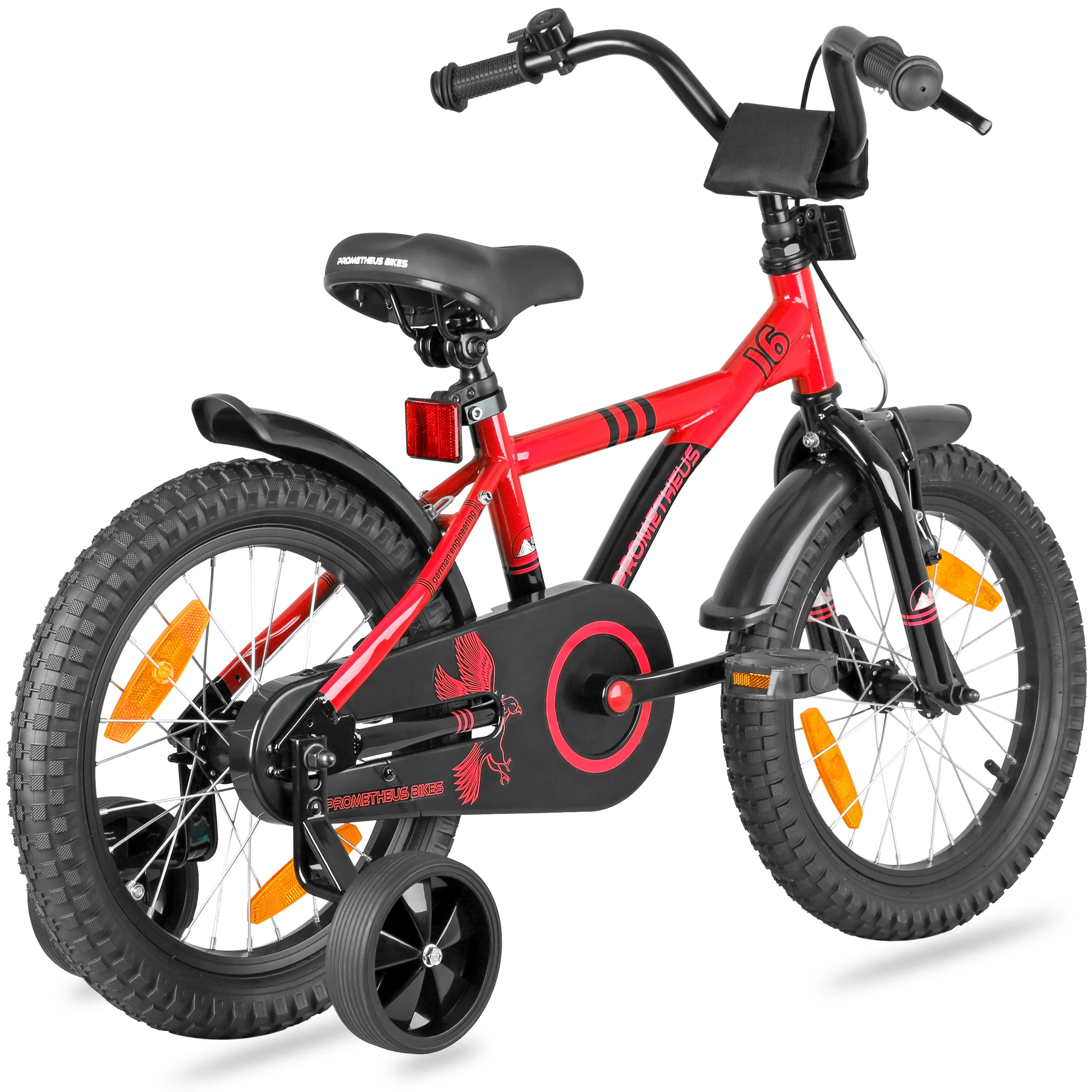 2025 Bicicleta Infantil de 16 Pulgadas con Ruedas de Apoyo, Roja y Negra, desde 4-5 Años