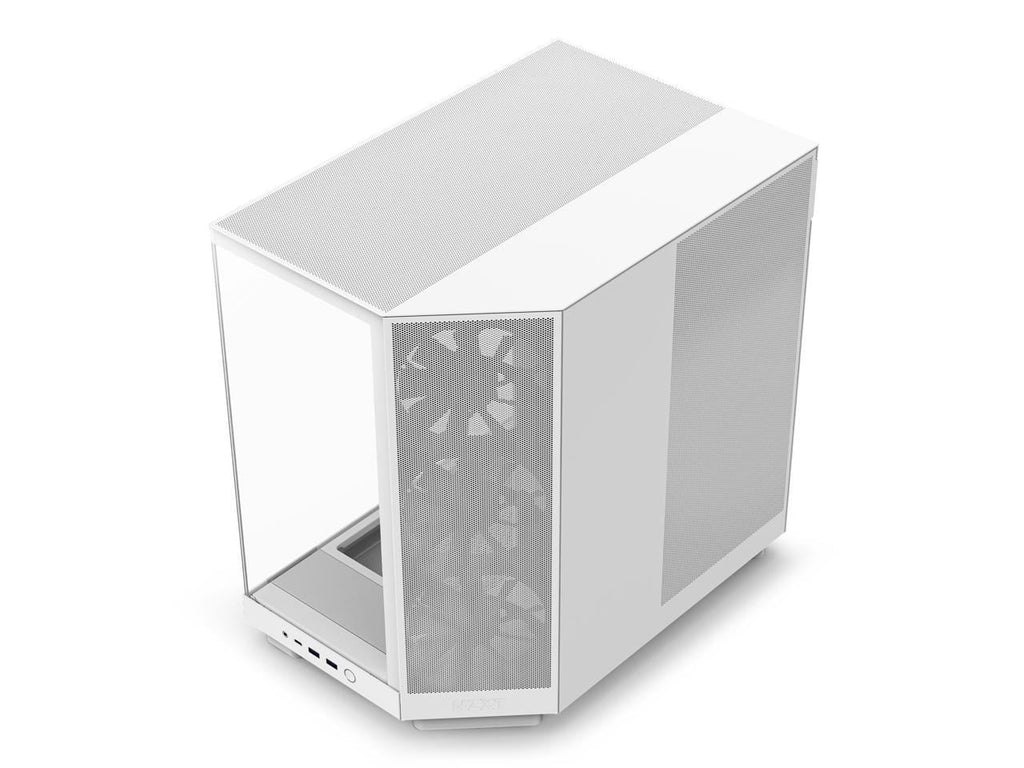 2025 NZXT H6 FLOW - Caja compacta de torre intermedia de doble cámara con flujo de aire, color blanco, CC-H61FW-01