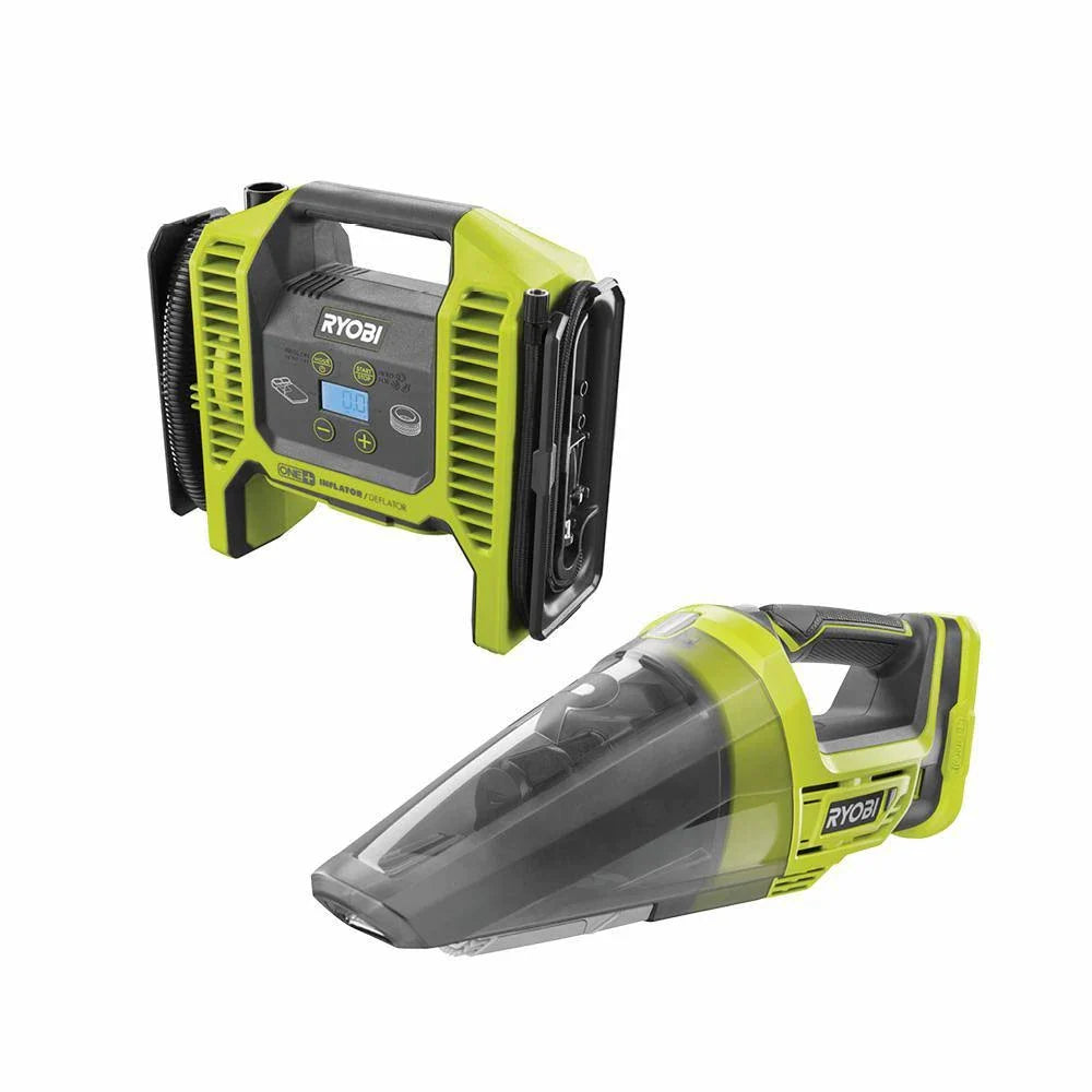 2025 Inflador de alta presión inalámbrico Ryobi P737D 18V One+ con manómetro digital, batería 4.0 Ah, cargador y bolsa