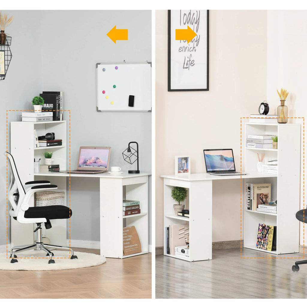 Escritorio de Ordenador Moderno de 120 cm con Estantería, Mesa de Estudio y Estación de Trabajo con 6 Estantes, Blanco
