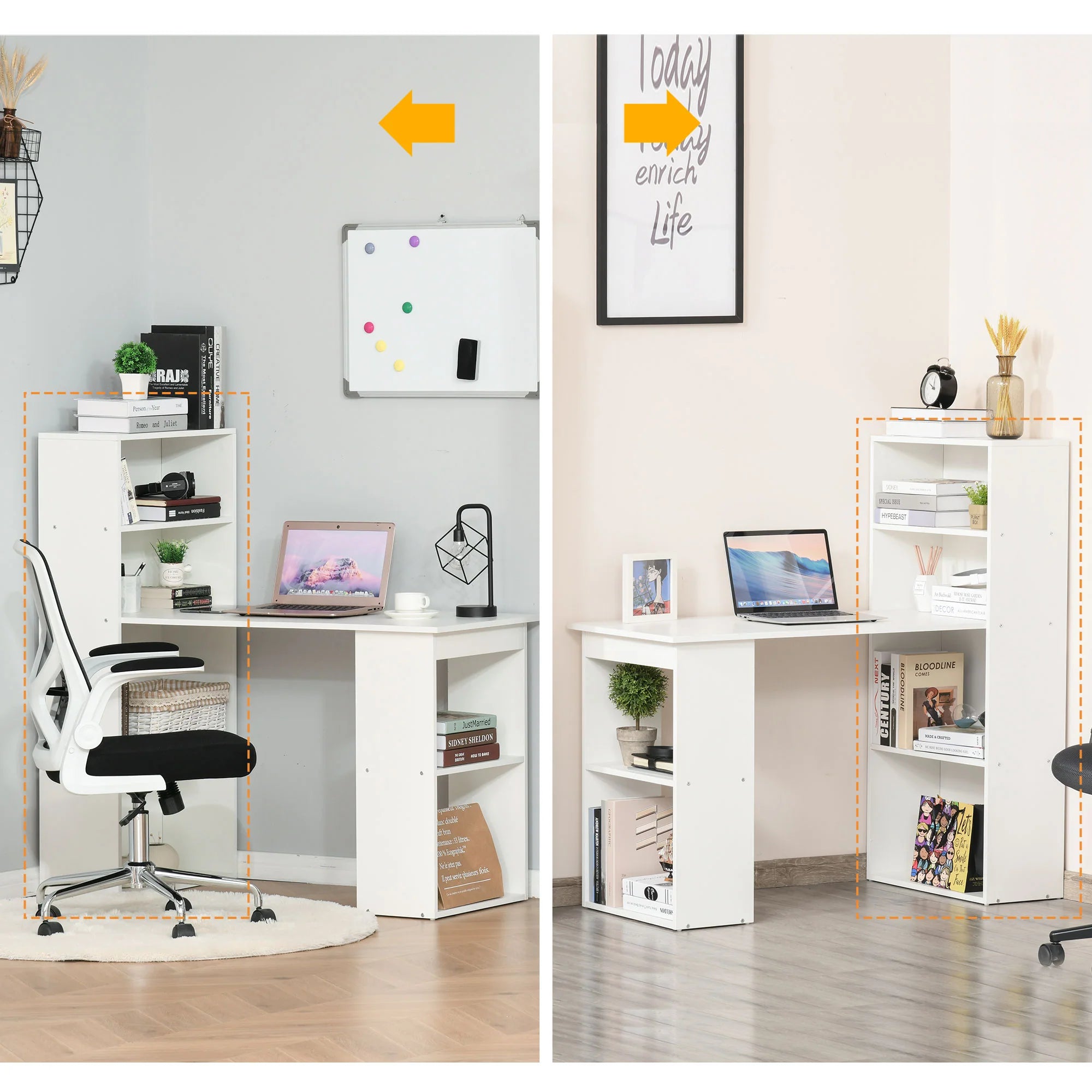 Escritorio de Ordenador Moderno de 120 cm con Estantería, Mesa de Estudio y Estación de Trabajo con 6 Estantes, Blanco