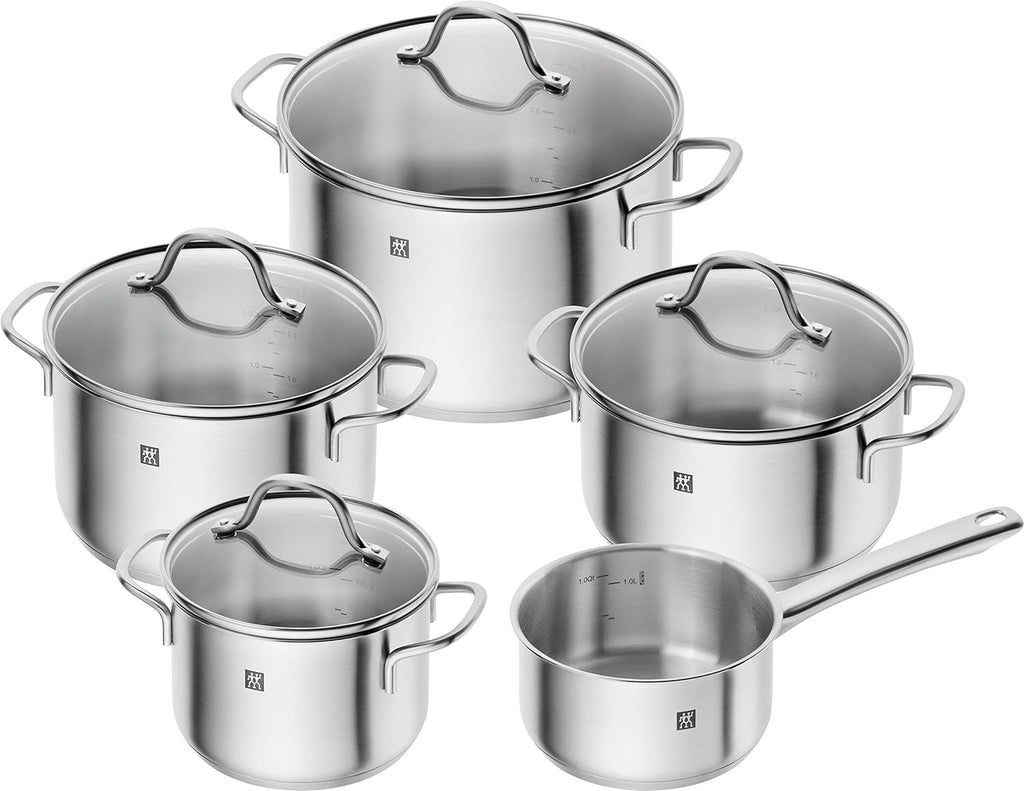ZWILLING Juego de ollas Flow, 4 tapas, aptas para inducción, acero inoxidable, 5-teilig