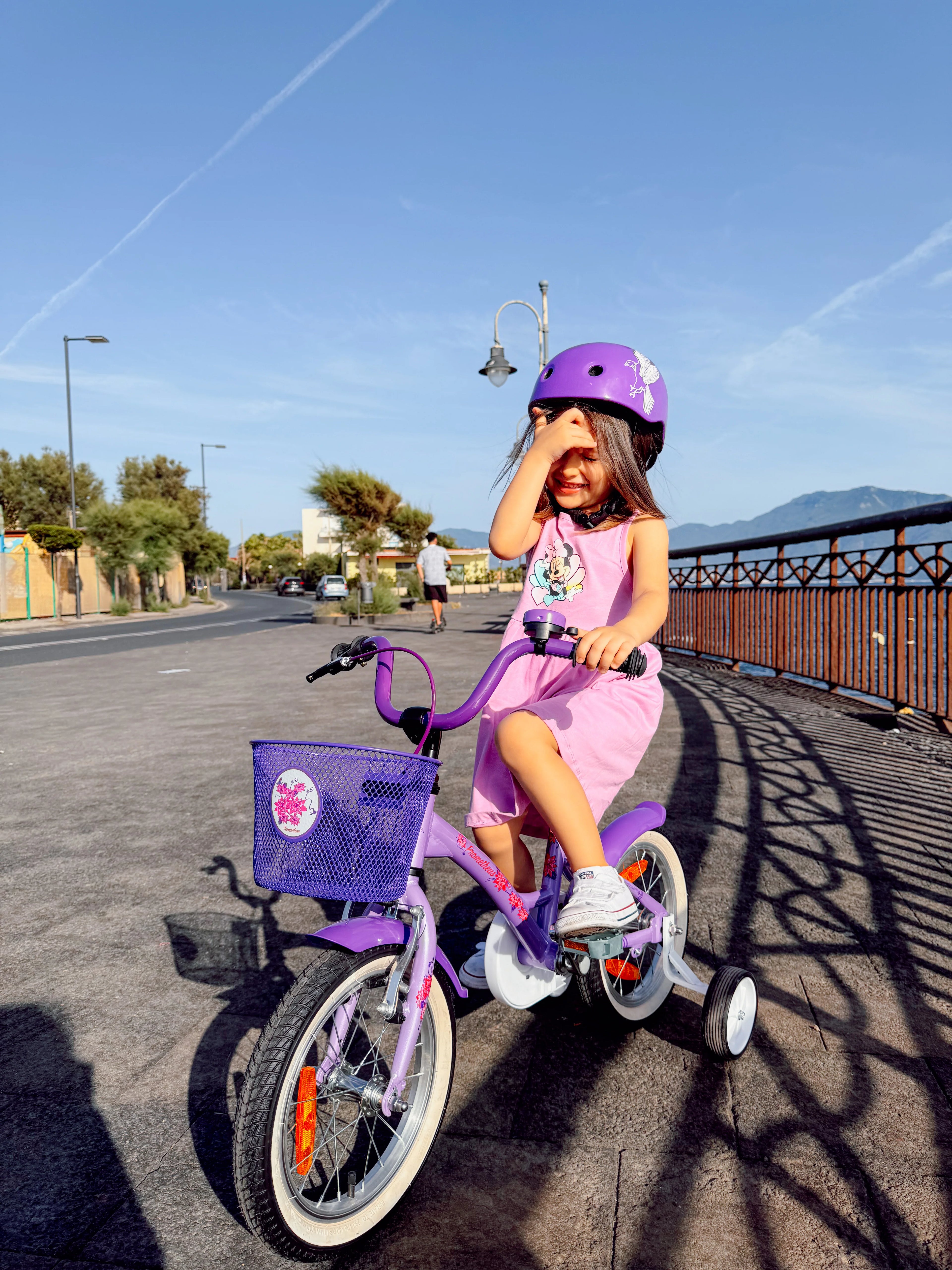 2025 Bicicleta Infantil de 14 Pulgadas con Ruedas de Apoyo, Violeta y Blanco, desde 3-4 Años
