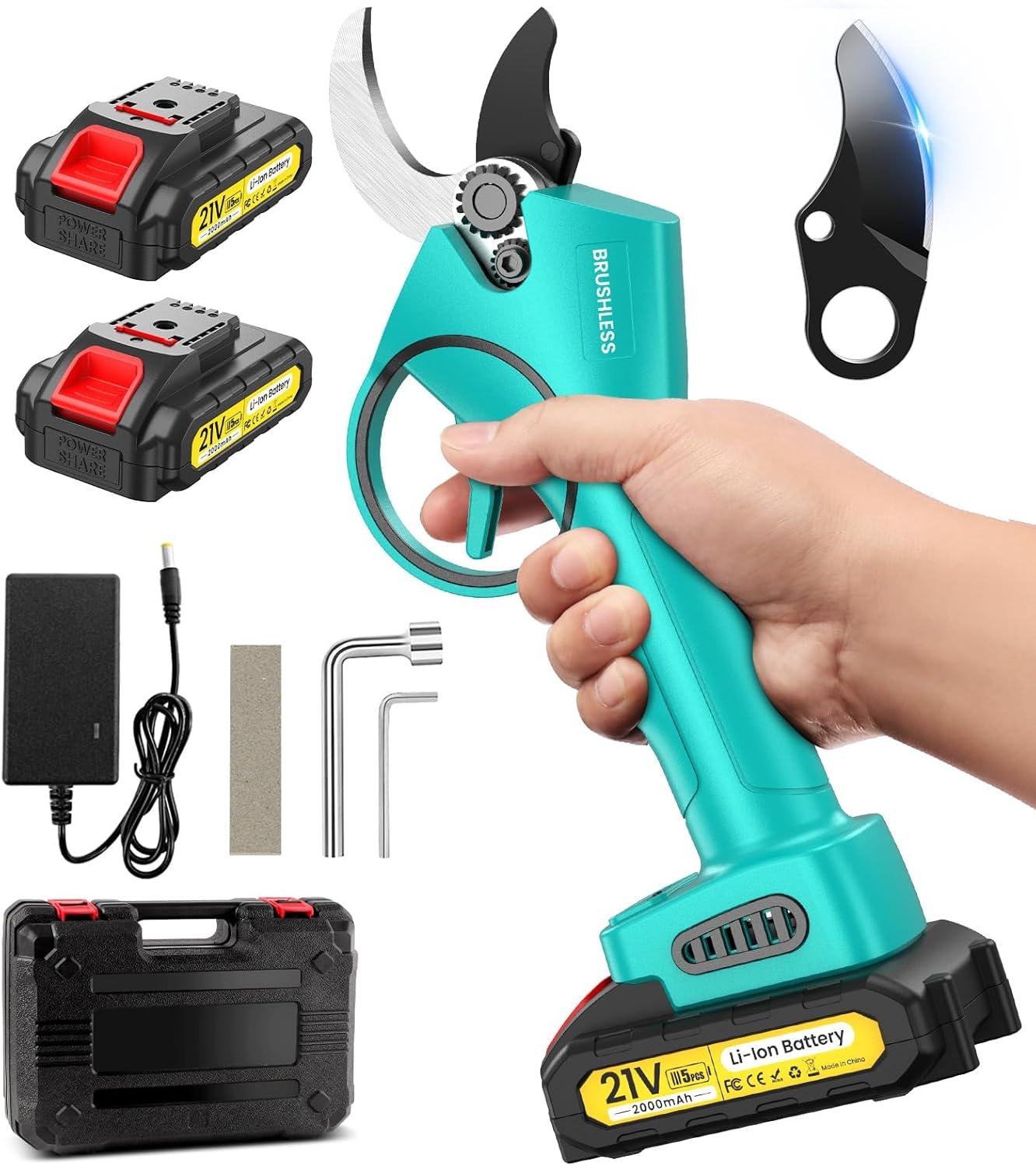 Electric Pruning Shears 50 mm, with Display, 2 Batteries 2000 mAh, Continued 4-8 Hours, Cutting Diameter is Adjustable in Two Gears (35/50 mm), Suitable for Orchards, Gardens and Farms
