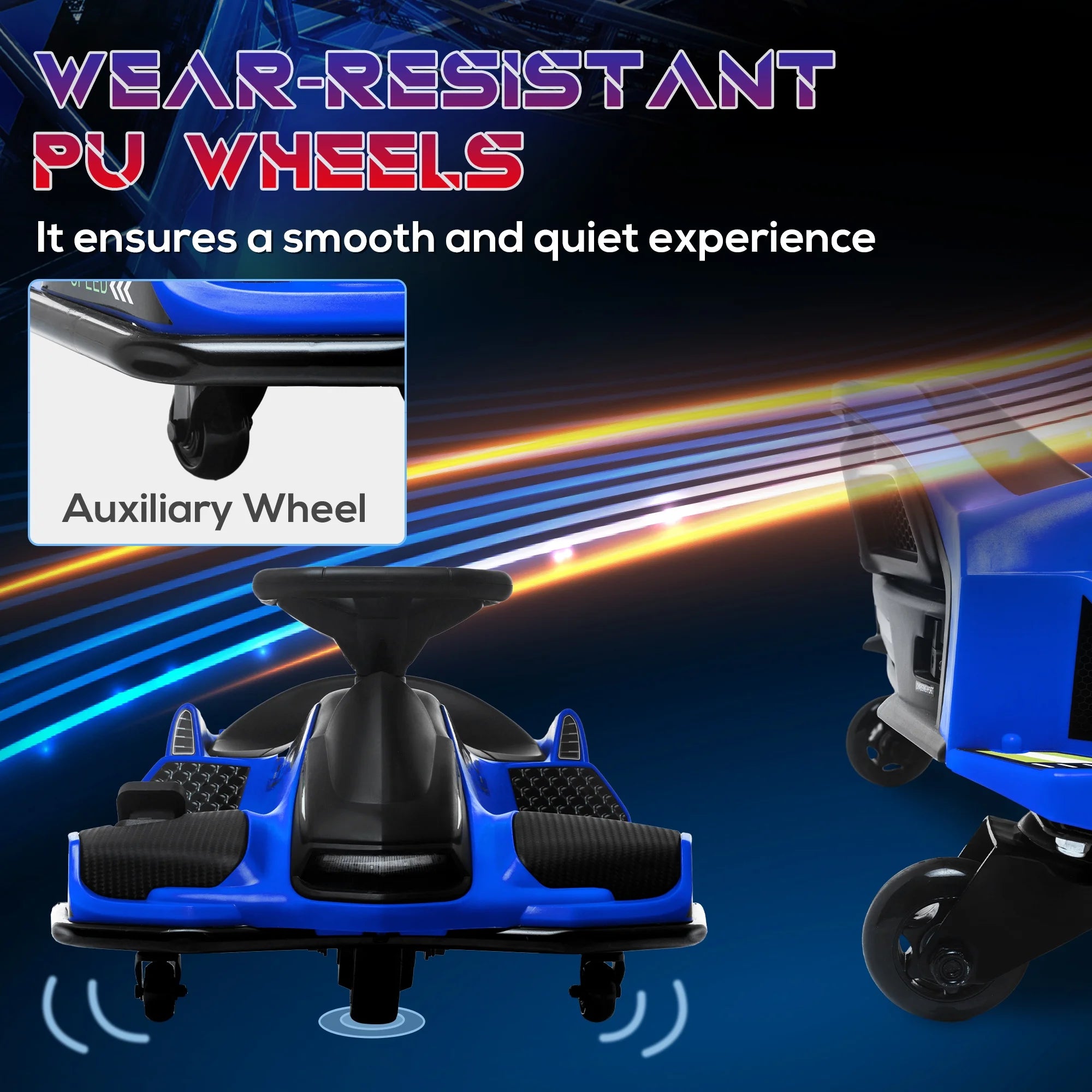 2025 Kart eléctrico Aosom 12 V con arranque progresivo, música y luces, azul.