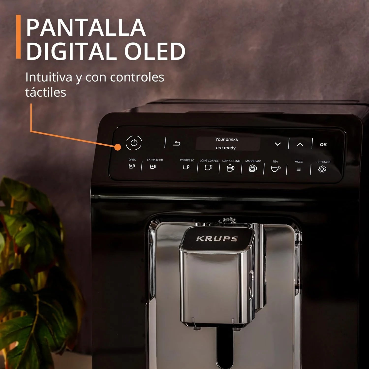 2025 Cafetera automática Krups Evidence | Pantalla OLED con tecnología Barista Quattro Force | 12 tipos de café | 3 variedades de té | capuchino con un solo toque | función para 2 tazas | color negro