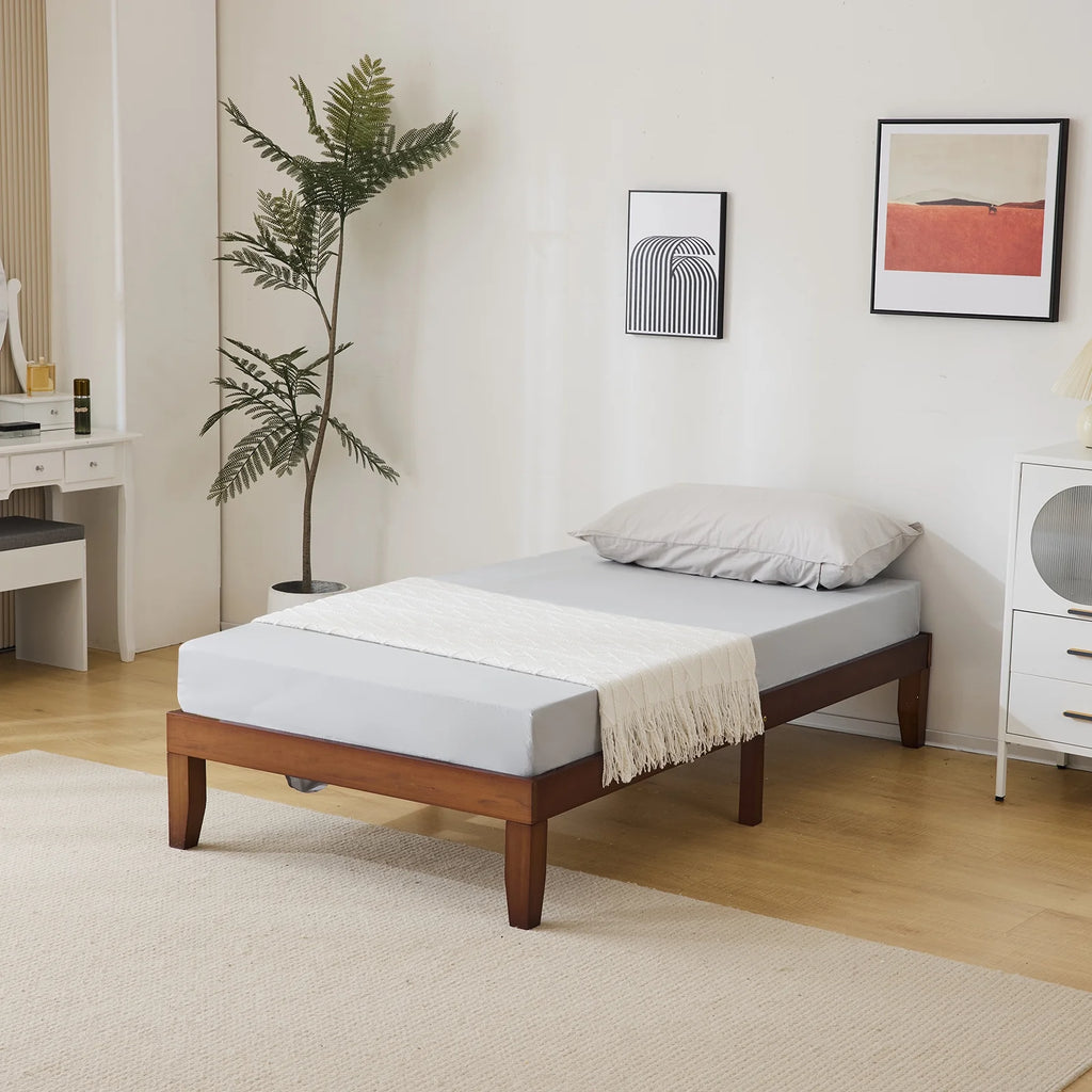 2025 Estructura de cama individual de madera con acabado marrón – diseño robusto y sencillo, 197,2 x 96,5 x 30,5 cm – ideal para habitación infantil.