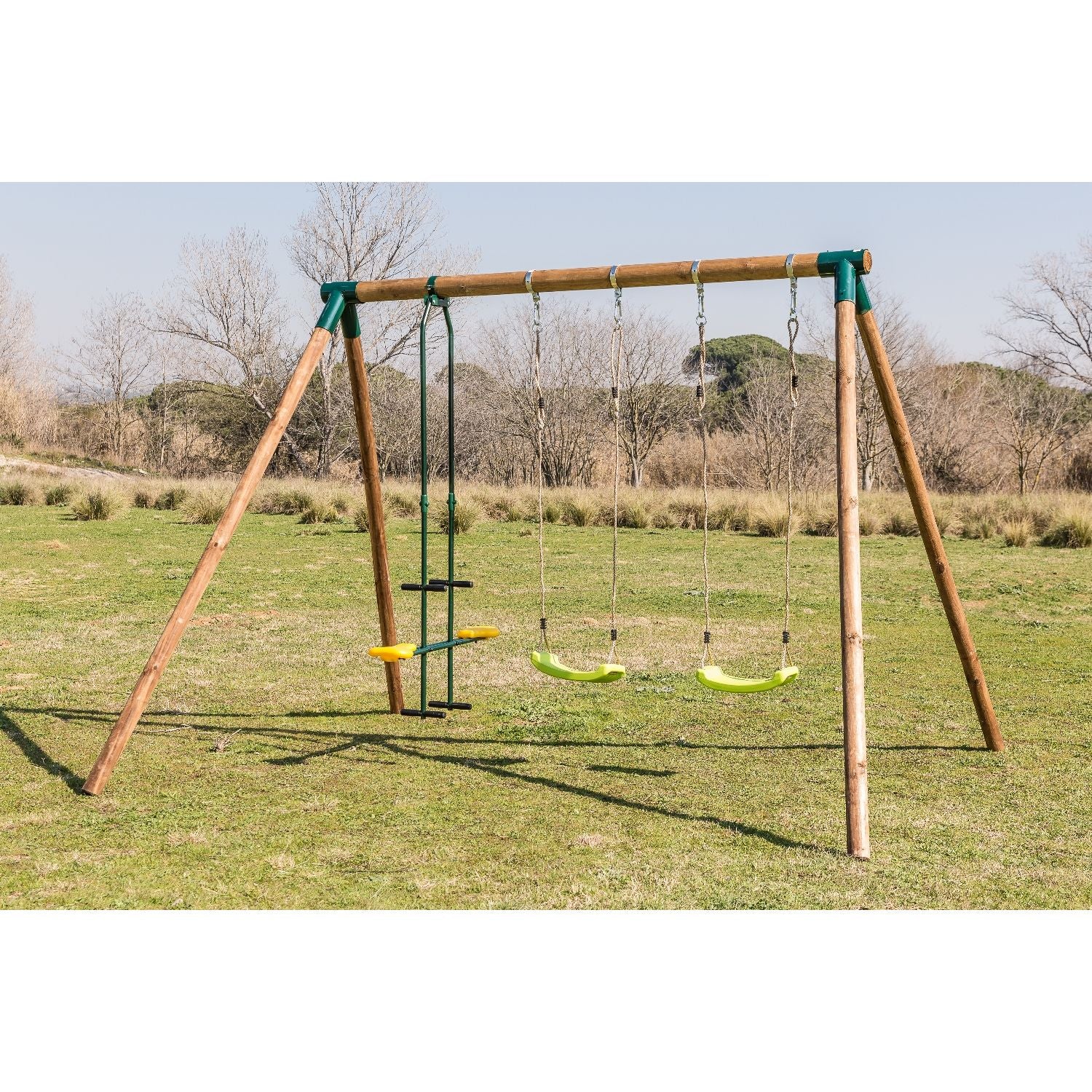 Columpio Triple De Madera Redonda Masgames Etna Xl + Asiento Cara A Cara