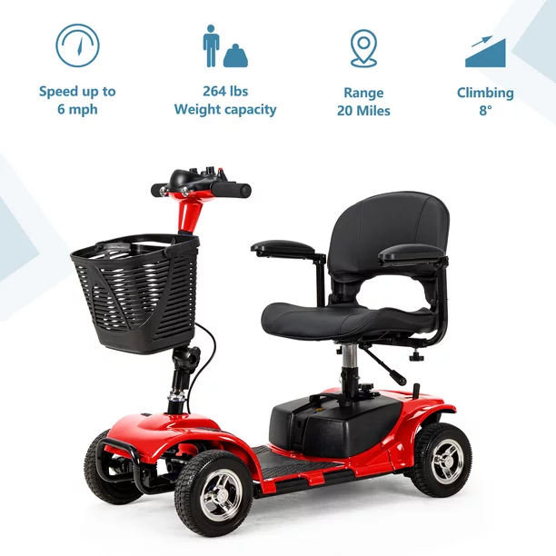 Scooter de Movilidad UltraLite de 4 Ruedas, Portátil y Ligero, Autonomía de 14 Millas, Modelo A898