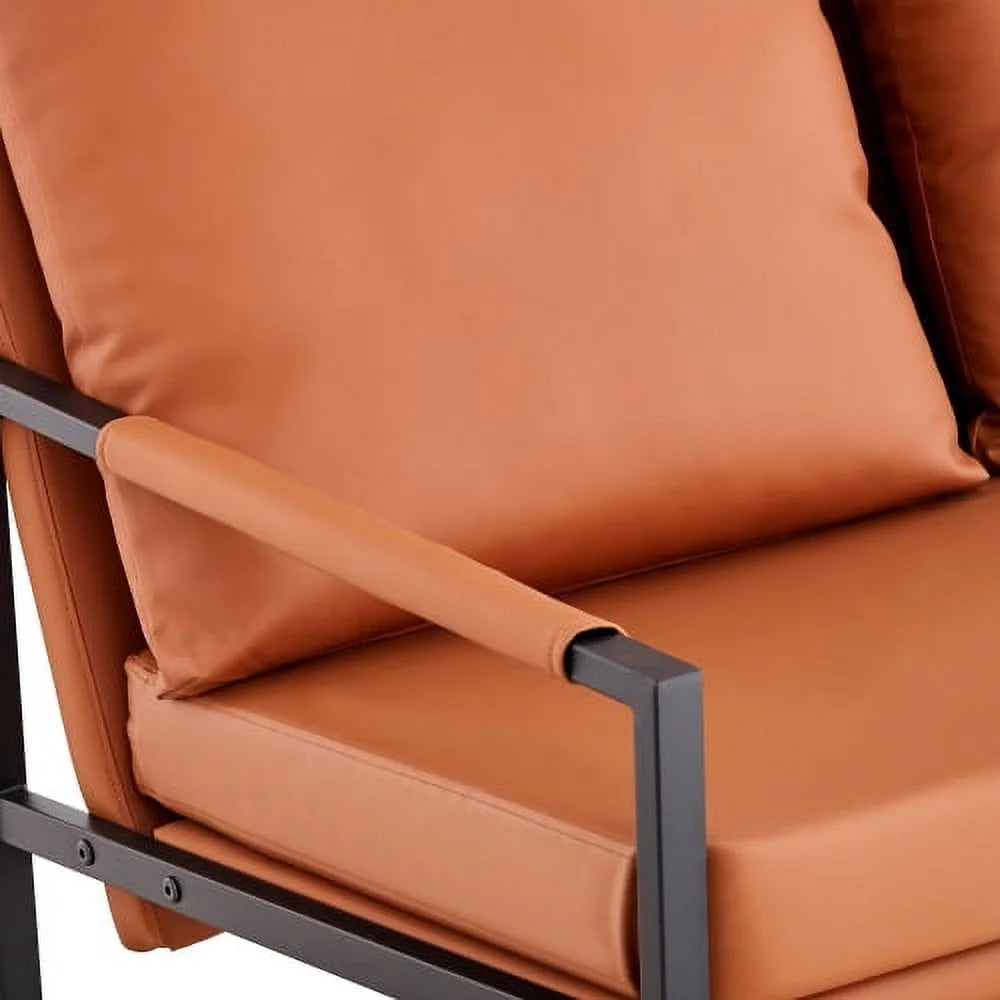 Sofá moderno de 2 plazas con 2 cojines – cuero PU, espuma de alta densidad, estructura metálica negra revestida, color marrón