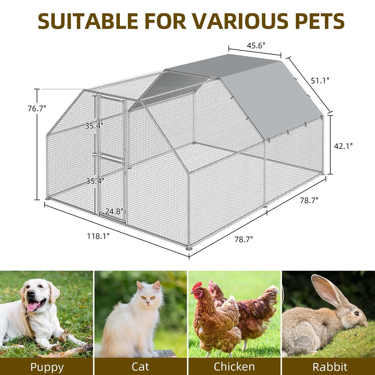 2025 Cercado para gallinas Dextrus 40 x 30 x 2 m – gran gallinero metálico en forma de flecha, con acceso a la perrera, jaula para aves exterior con cubierta impermeable y malla, para jardín y espacios exteriores.