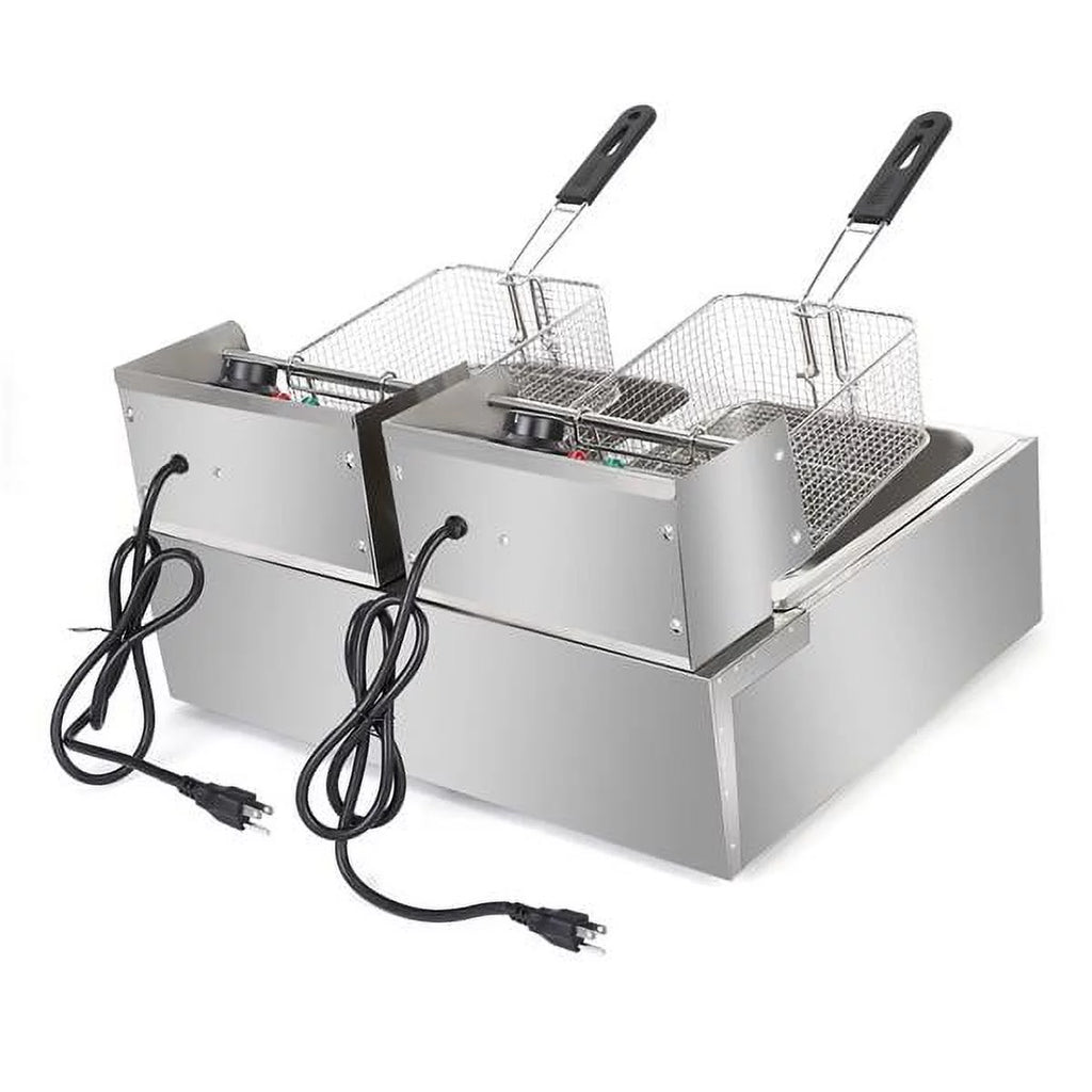 Freidora eléctrica de sobremesa con doble tanque de acero inoxidable - Gran capacidad - Electrodoméstico de sobremesa - Freidora industrial con tanque grande para papas fritas (12.7 cuartos/12 L, 5000 W)