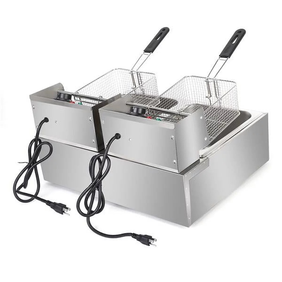Freidora eléctrica de sobremesa con doble tanque de acero inoxidable - Gran capacidad - Electrodoméstico de sobremesa - Freidora industrial con tanque grande para papas fritas (12.7 cuartos/12 L, 5000 W)