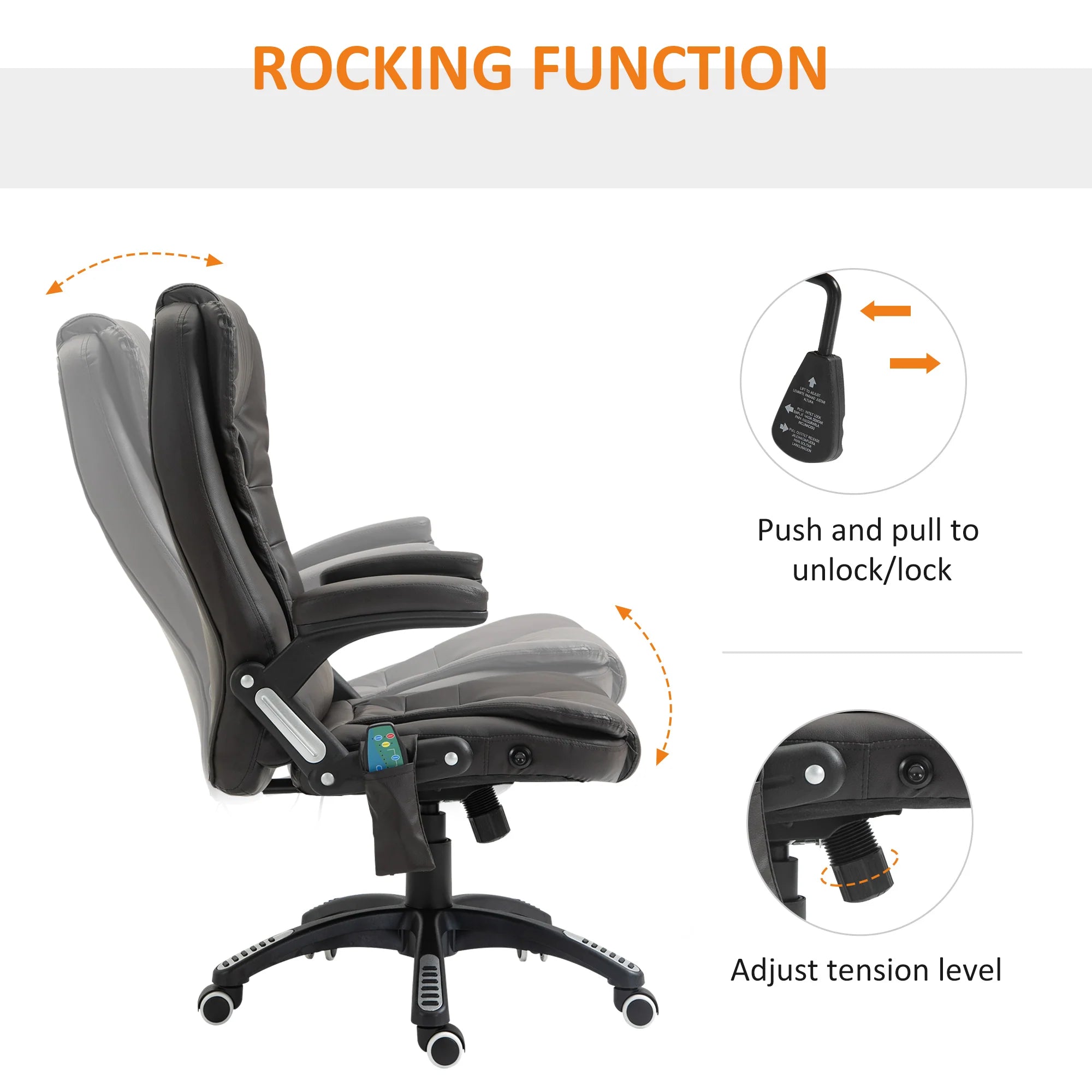 Silla de oficina ejecutiva con masaje y calefacción, sillón de oficina de cuero PU con respaldo alto, marrón