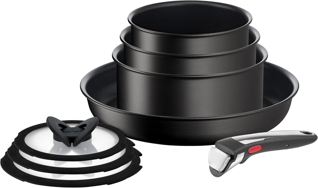 Tefal Ingenio Unlimited On - Juego de 3 Cazos 16/18/20 cm + Mango extraíble | Apto inducción, antiadherentes, revestimiento titanio, Thermo-signal, sin PFOA, apto lavavajillas y horno