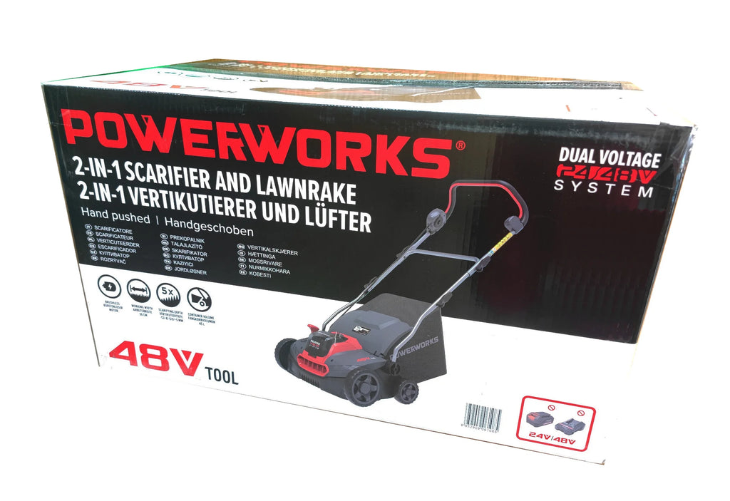 2025 Aireador / Escarificador inalámbrico Powerworks PD48SC 48V sin batería ni cargador
