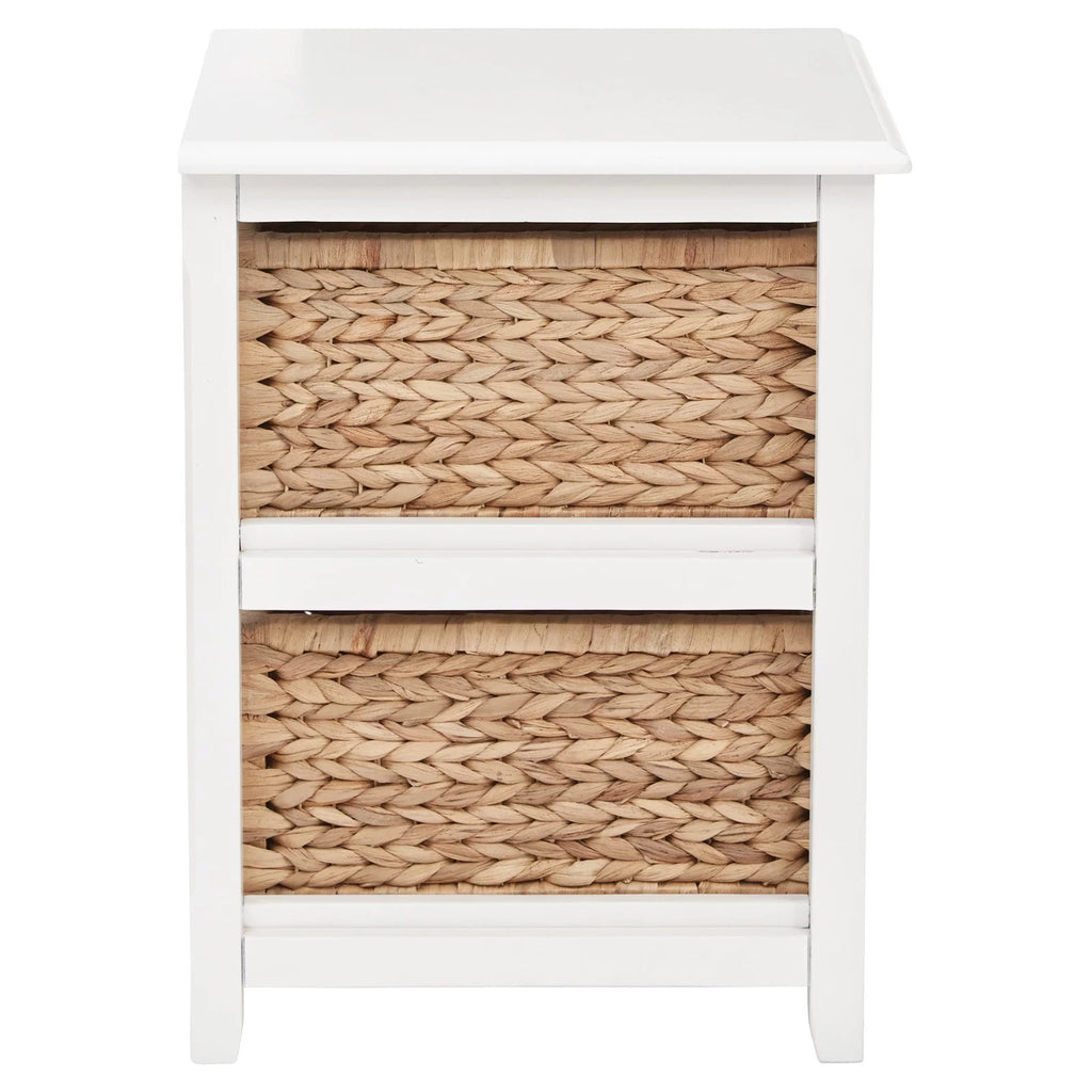 2025 Seabrook Mueble de almacenamiento de dos niveles en madera compuesta blanca con cestas naturales