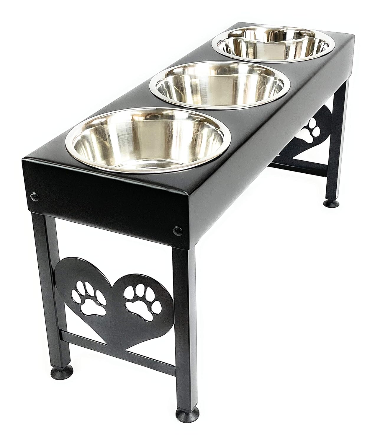 2025 Estación de Alimentación para Mascotas, Soporte Triple con 3 Cuencos de Metal de 3 Cuartos, Altura 16 Pulgadas