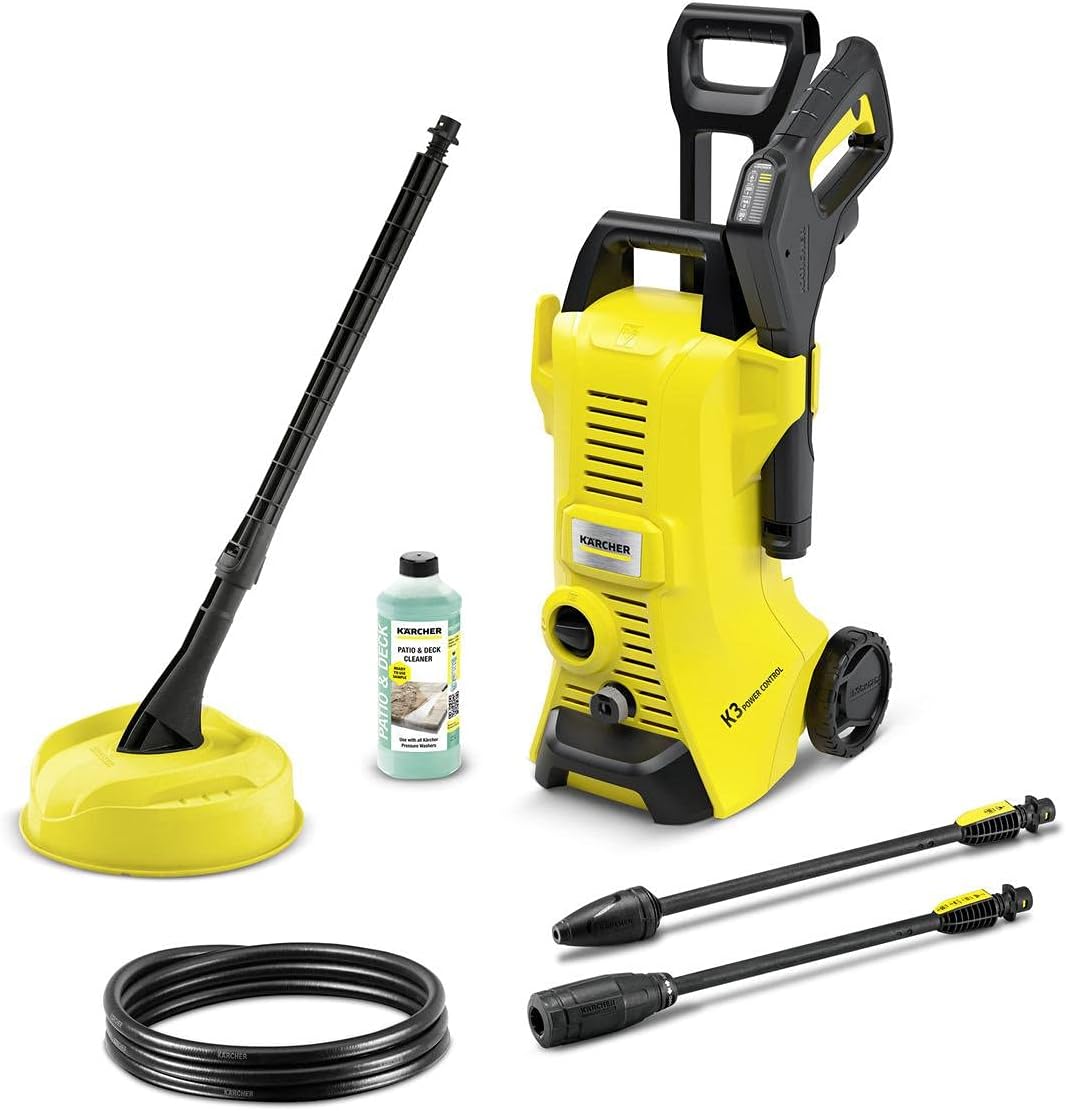 Kärcher K 3 Power Control pressure washer, pressure: 120 bar, flow rate: 380 l/h, yield: 25 m²/h, water filter, weight: 4.4 kg, high-pressure gun and hose, lance, turbo nozzle