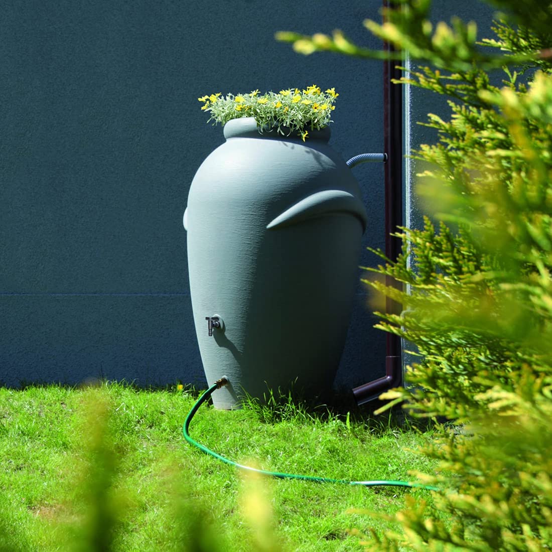 2025 Depósito de Agua de Lluvia AQUA CAN de 210 L Color Gris – Barril Decorativo con Grifo y Kit de Conexión