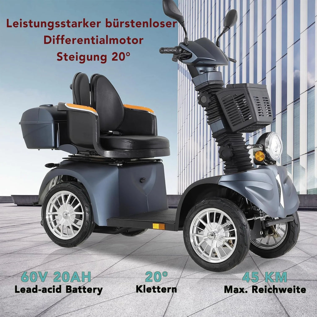 2025 Scooter de movilidad ZVGREEN de 4 ruedas – modelo para personas mayores con asiento tipo capitán – hasta 15 km/h – gran espacio de almacenamiento – asiento giratorio – freno electromagnético