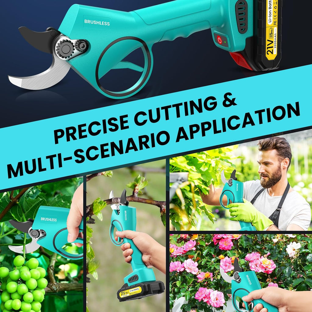 Electric Pruning Shears 50 mm, with Display, 2 Batteries 2000 mAh, Continued 4-8 Hours, Cutting Diameter is Adjustable in Two Gears (35/50 mm), Suitable for Orchards, Gardens and Farms