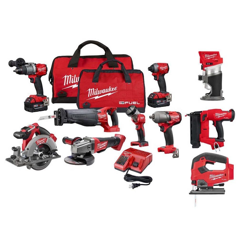 2025 Kit Combo M18 FUEL 18V Ion de Litio Sin Escobillas Cordless (10 Herramientas) con (2) Baterías de 5.0 Ah, (1) Cargador, (2) Bolsas para Herramientas