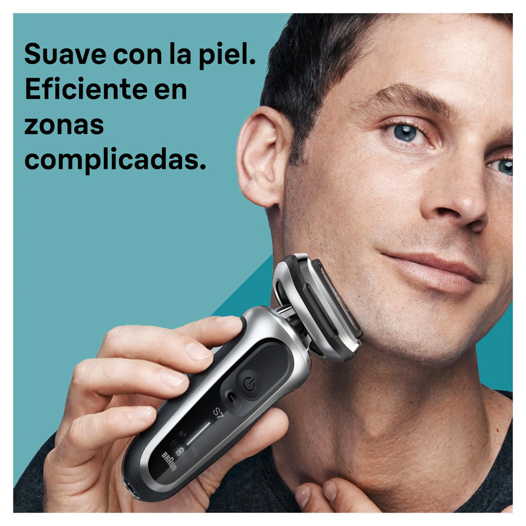 Braun Series 7 Afeitadora Eléctrica Hombre, Máquina de Afeitar Barba con Accesorio de Recortadora de Precisión, Base de Carga, uso en Seco y en Mojado, Recargable, Inalámbrica, 71-S4200cs, Plata