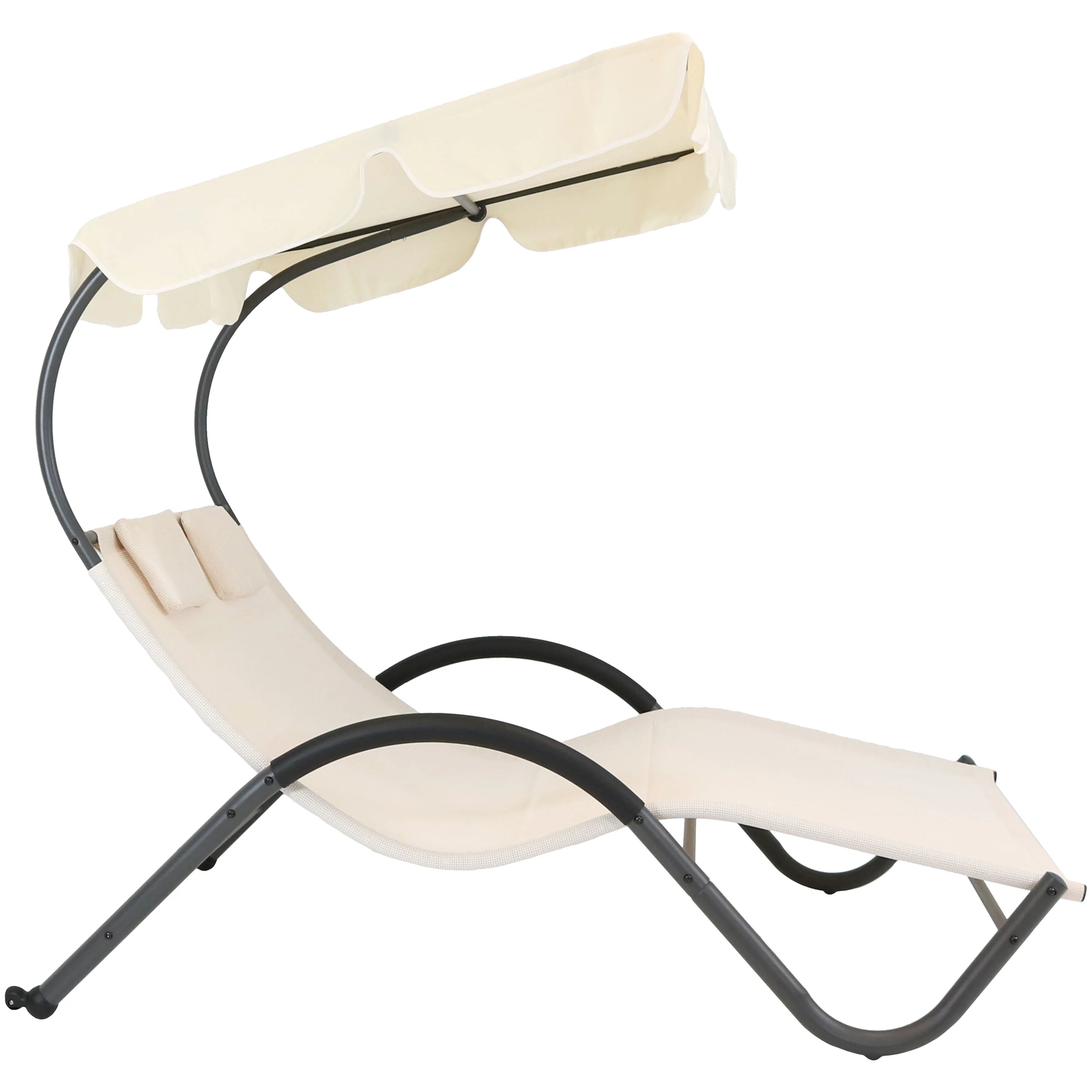 2025 Tumbona Doble Sunnydaze con Dosel y Almohada para Cabeza - Beige